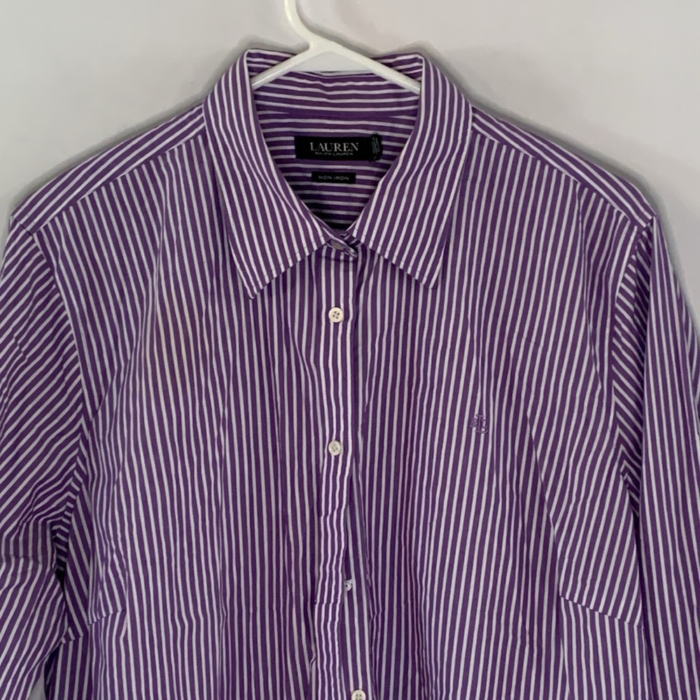 Ralph Lauren Black Label purple white vertical stripes button down shirt Sz 2X - Picture 2 of 9